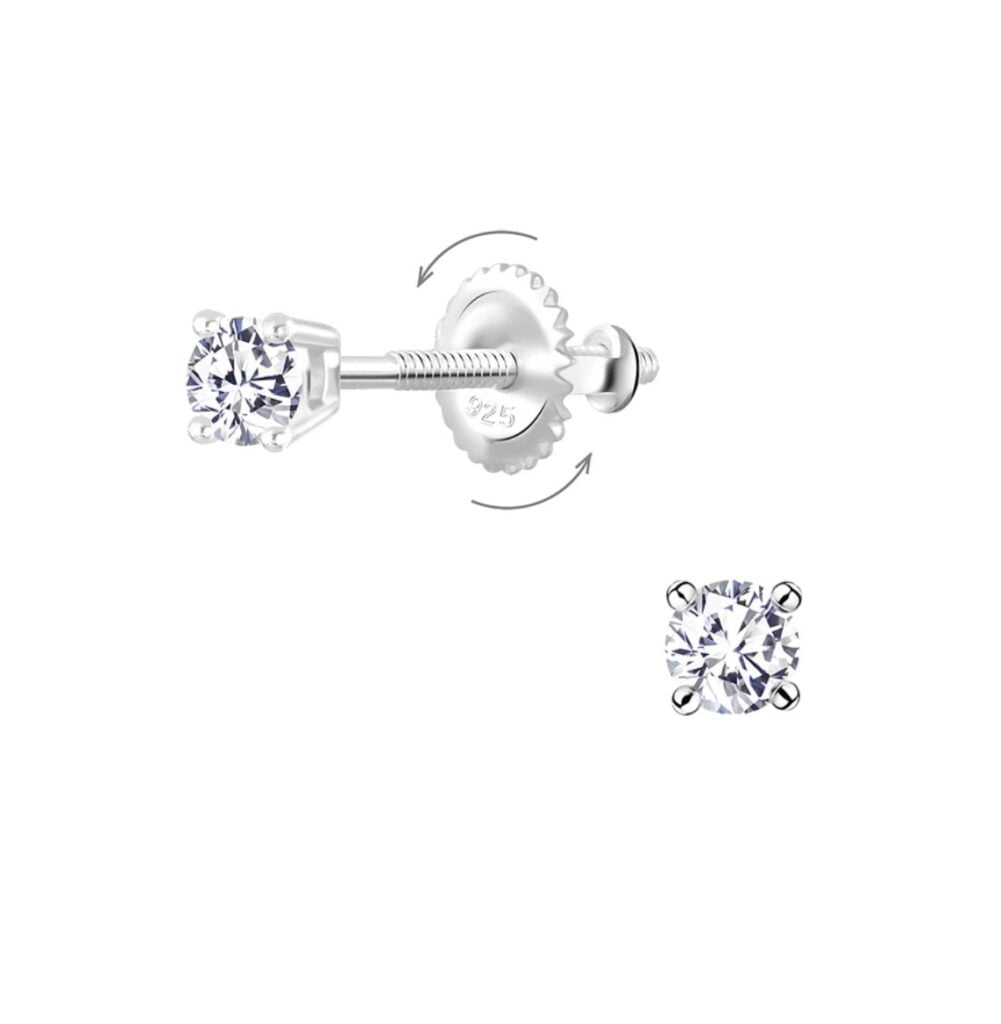 Zilveren Oorbellen Schroefsluiting Zirkonia 3mm