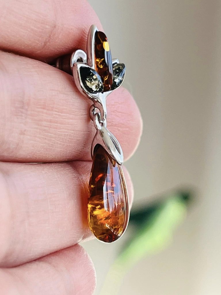 Amber Druppel Oorbellen Zilver Gerhodineerd - Afbeelding 3