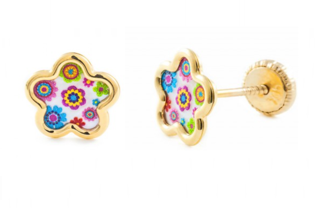 Parelmoer Bloem Oorbellen Schroefsluiting 9kt Multi Goud