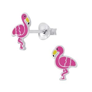 Zilveren Flamingo Oorbellen Schroefsluiting