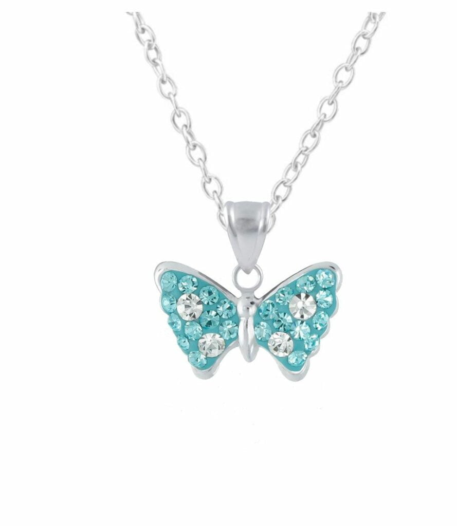 Vlinder Ketting Zilver Kristallen Blauw