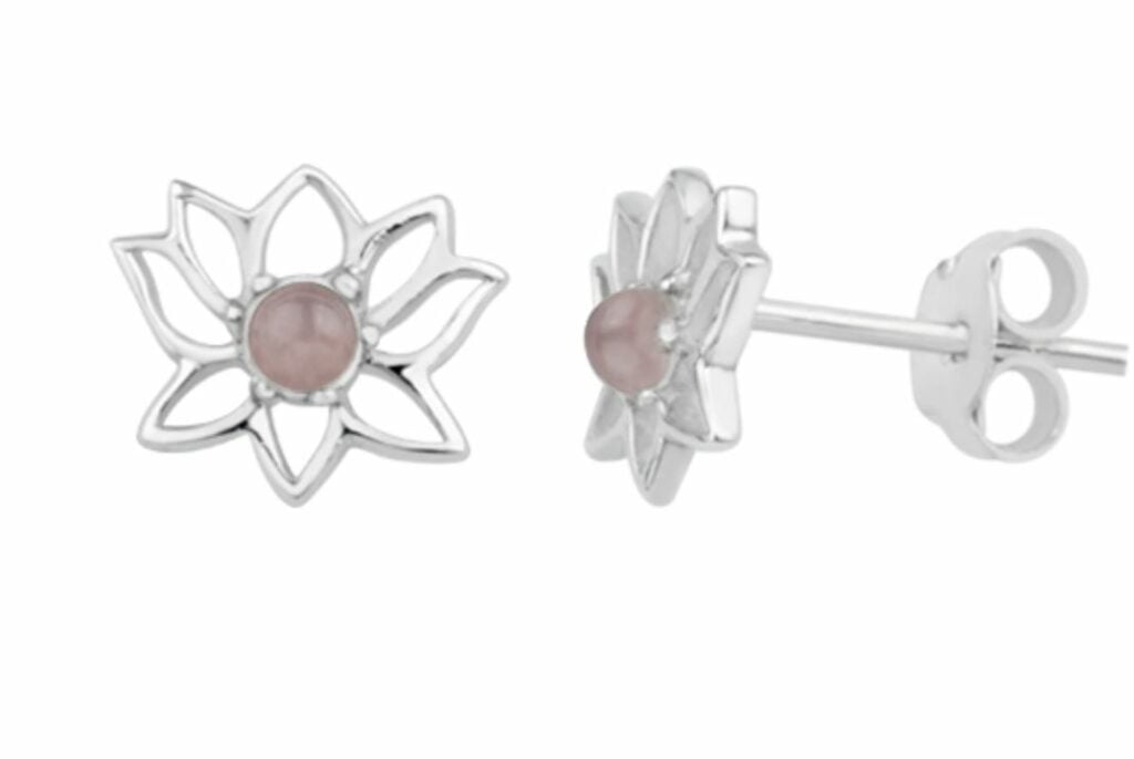 Rozenkwarts Lotus bloem Oorknoppen Zilver