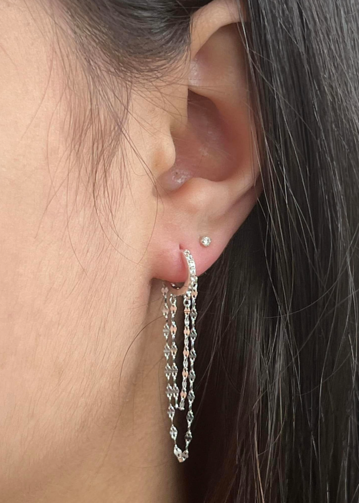 Double Hoop Klapooringen met ketting- Zilver - Afbeelding 2