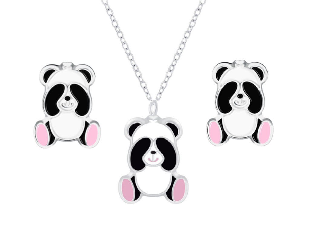 Set Panda Ketting Oorrbellen Zilver Meisje