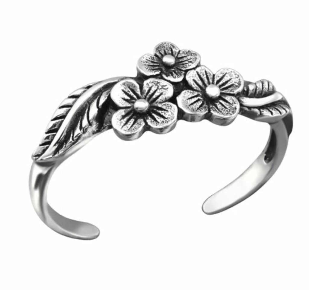 Zwart en zilveren bloem vingertop ring midi ring verstelbaar