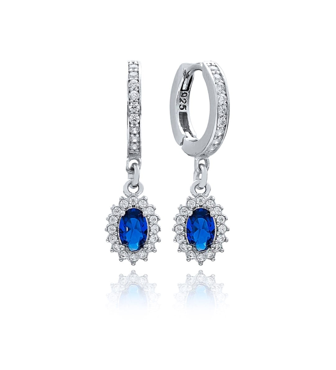 Klassieke Saffier Klapoorringen Zilver Gerhodineerd Blauw Vintage