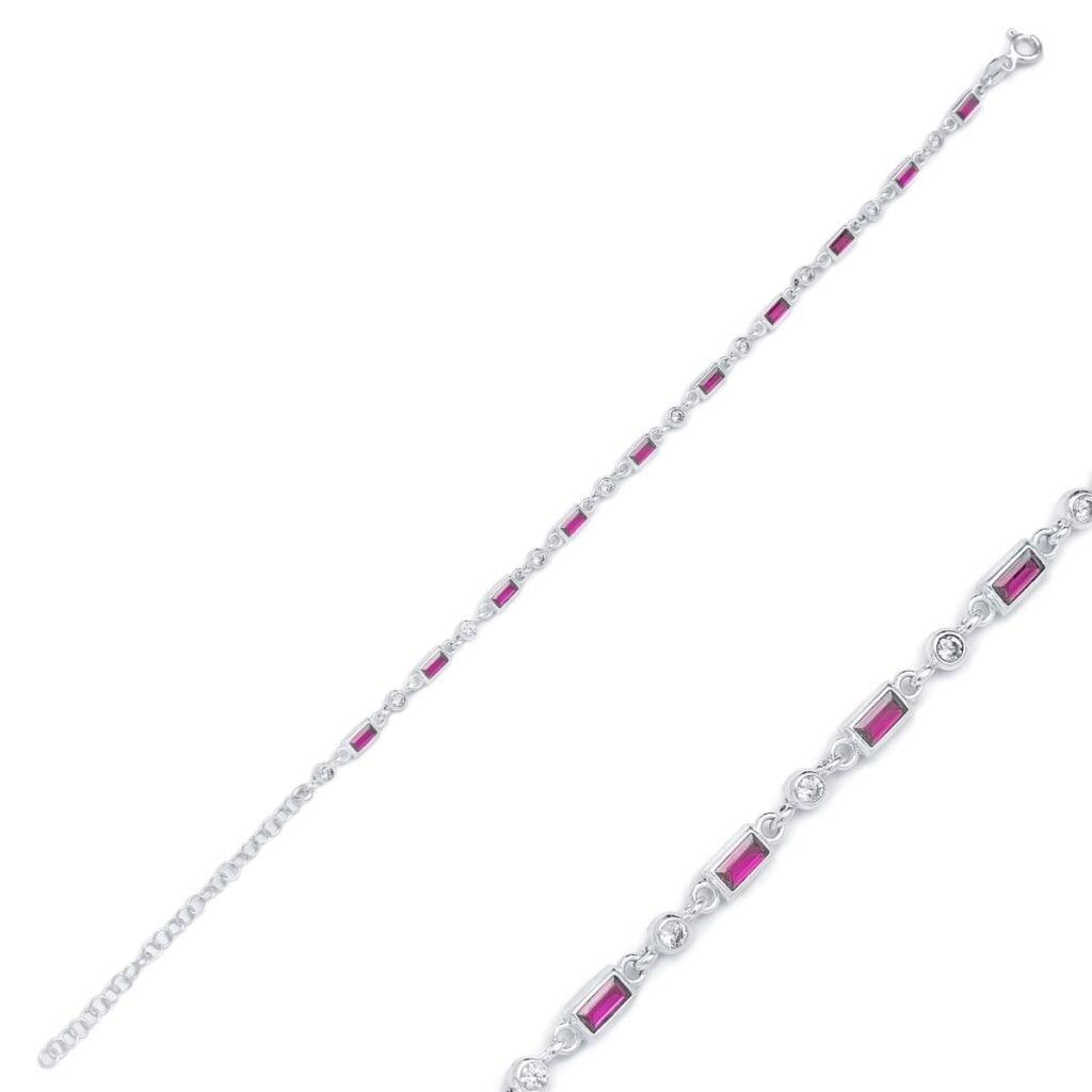 Zilveren Dames Armband Robijn 16-21 cm