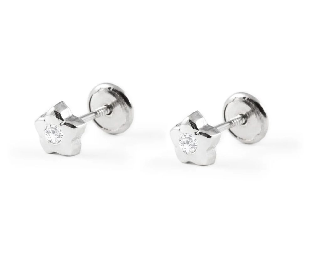Zirkonia Bloem Oorbellen Met Schroefsluiting Zilver