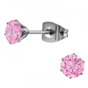 Kleine Titanium Oorbellen 5mm - Zirkonia Roze