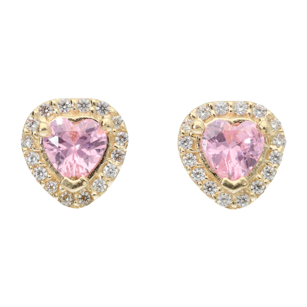 Chic Roze Hart Oorknoppen 14 Karaat Goud - Schroeflsuiting - Afbeelding 3