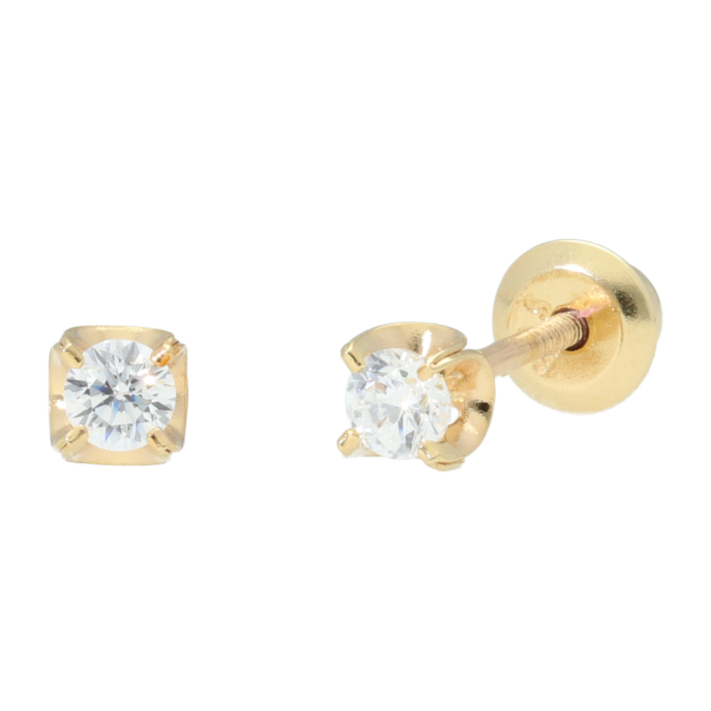Mini Oorknoppen Zirkonia Goud 14 Karaat - Schroefsluiting 3mm - Afbeelding 3