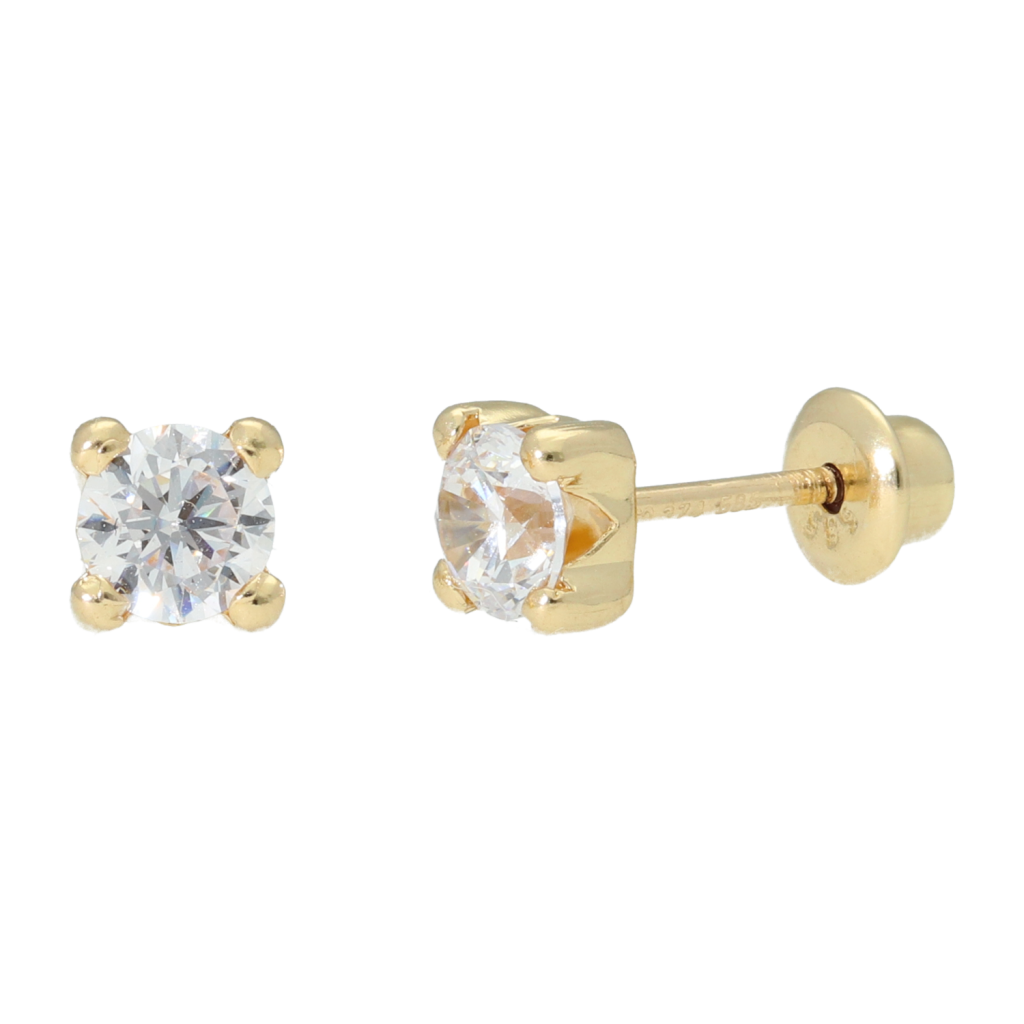Oorknoppen Zirkonia Goud 14 Karaat - Schroefsluiting 4,5mm - Afbeelding 3