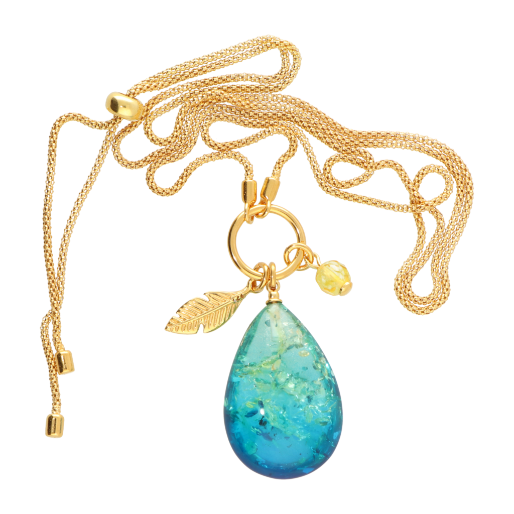 Zilveren Dames Ketting verguld met Blauw Barnsteen - Veer - Afbeelding 2