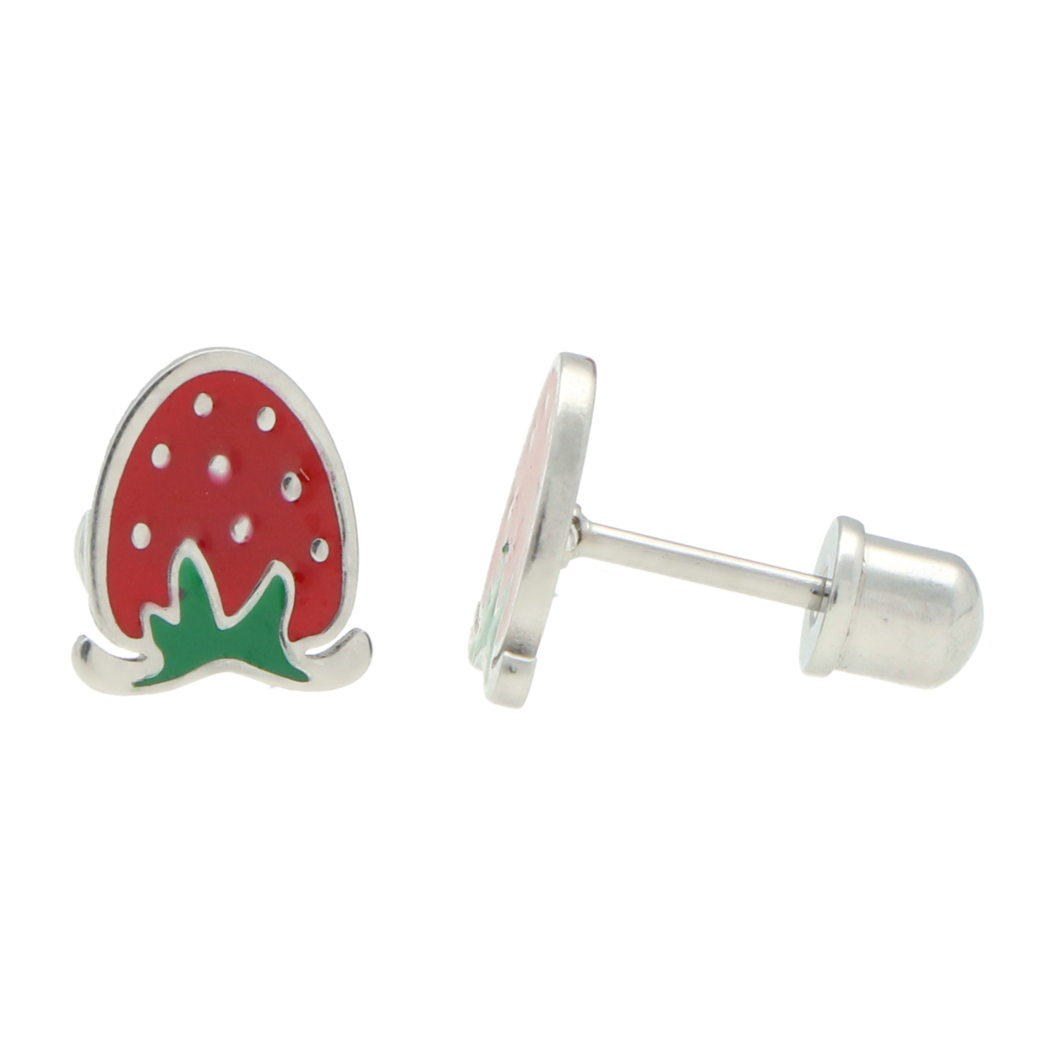 Zilverkleurige aardbei oorbellen meisje – 316L chirurgisch staal – hypoallergeen – schroefsluiting – 7 mm