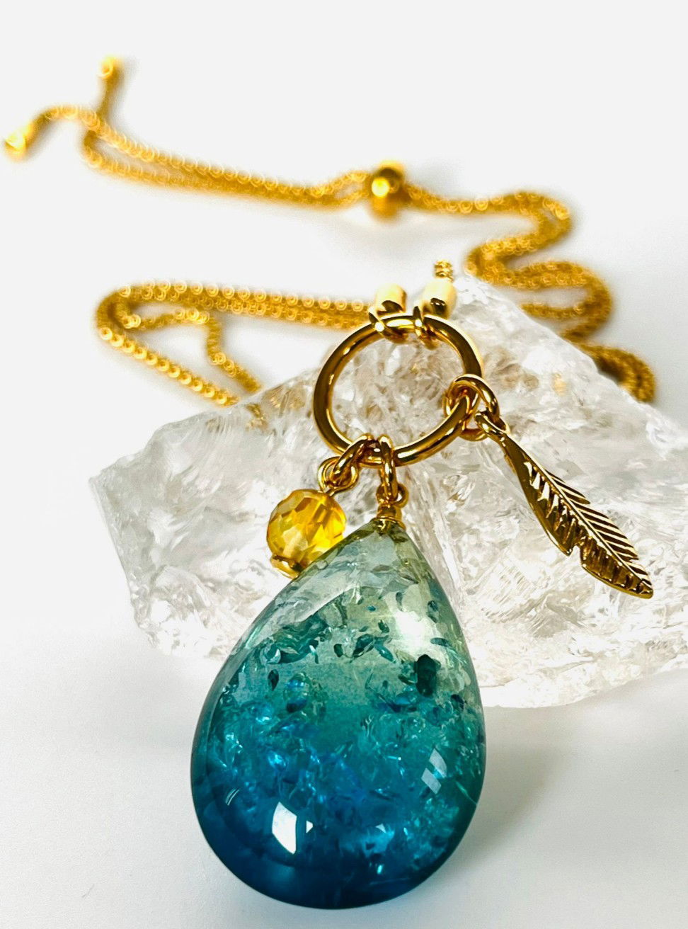 Zilveren Dames Ketting verguld met Blauw Barnsteen - Veer - Afbeelding 2