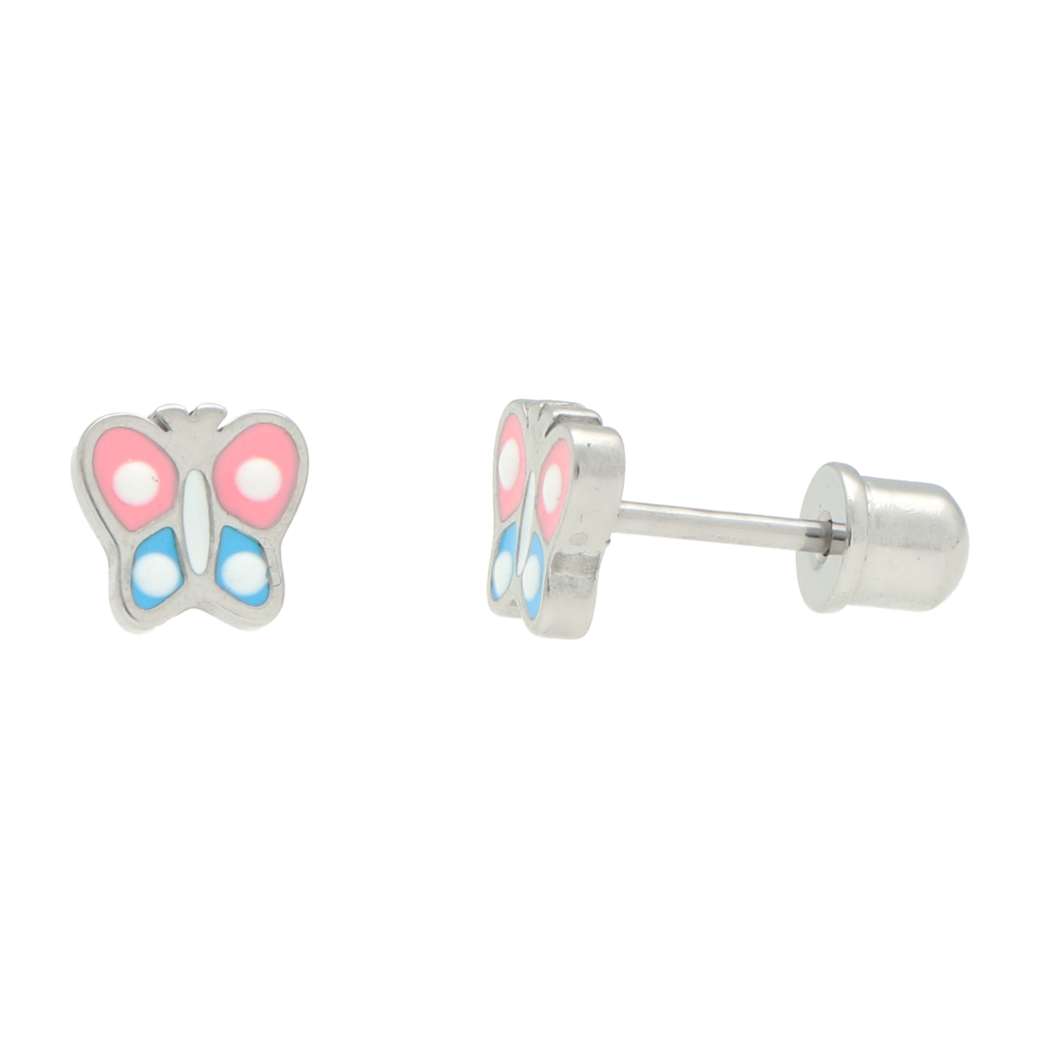 Zilverkleurige vlinder oorbellen meisje – 316L chirurgisch staal – hypoallergeen – schroefsluiting – 6 mm