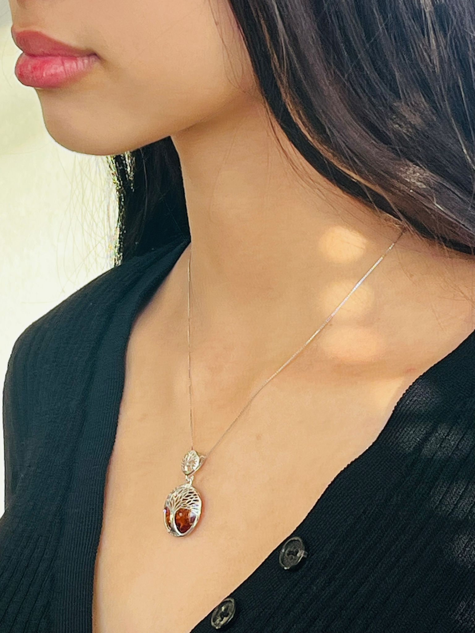 Tree of Life Hanger met Amber voor Dames 925 zilver – Levensboom Sieraad - Afbeelding 4