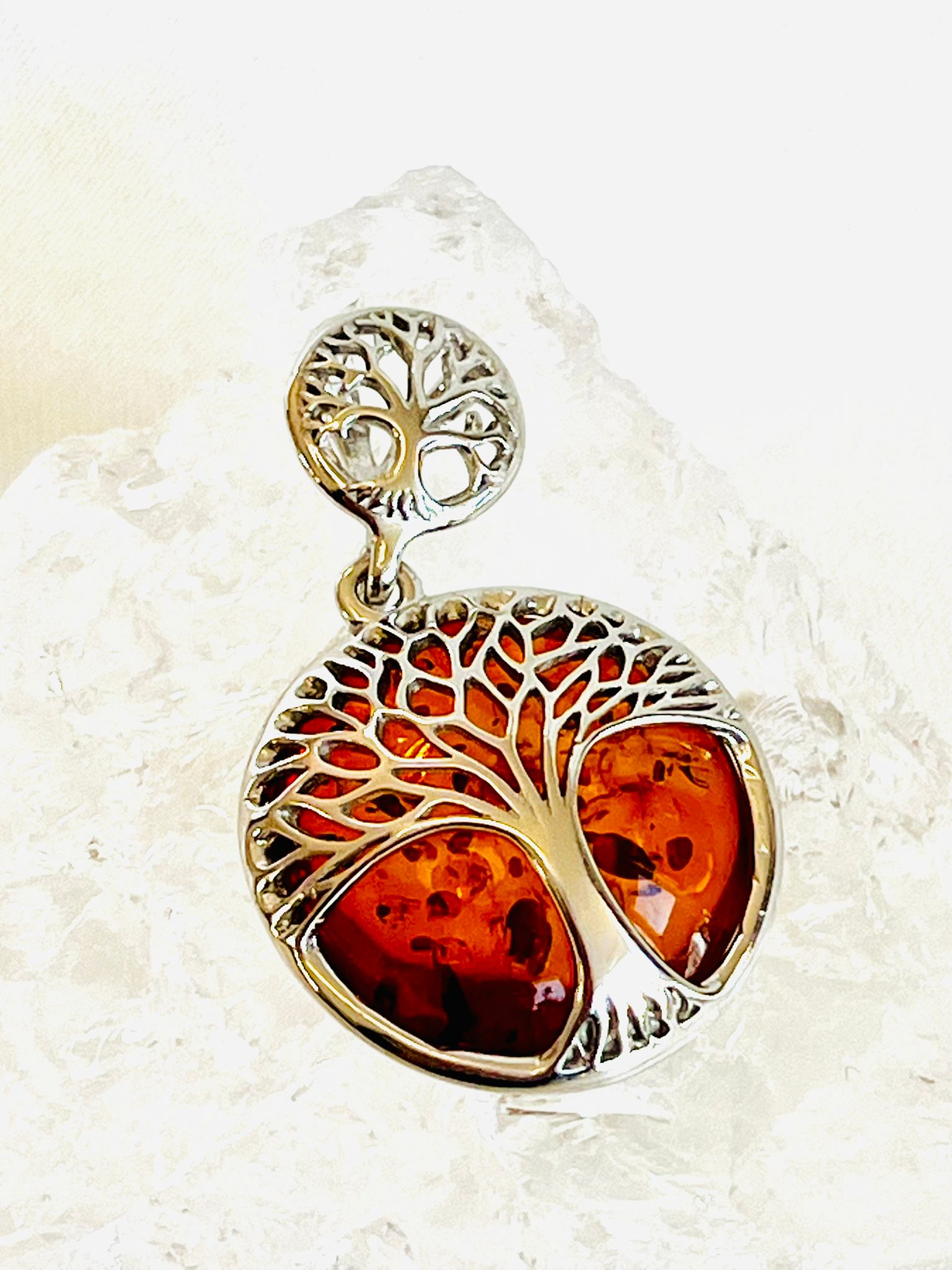 Tree of Life Hanger met Amber voor Dames 925 zilver – Levensboom Sieraad
