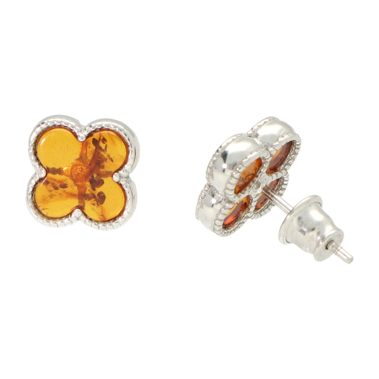 Amber Klavertje vier Oorbellen Zilver Gerhodineerd - Afbeelding 2