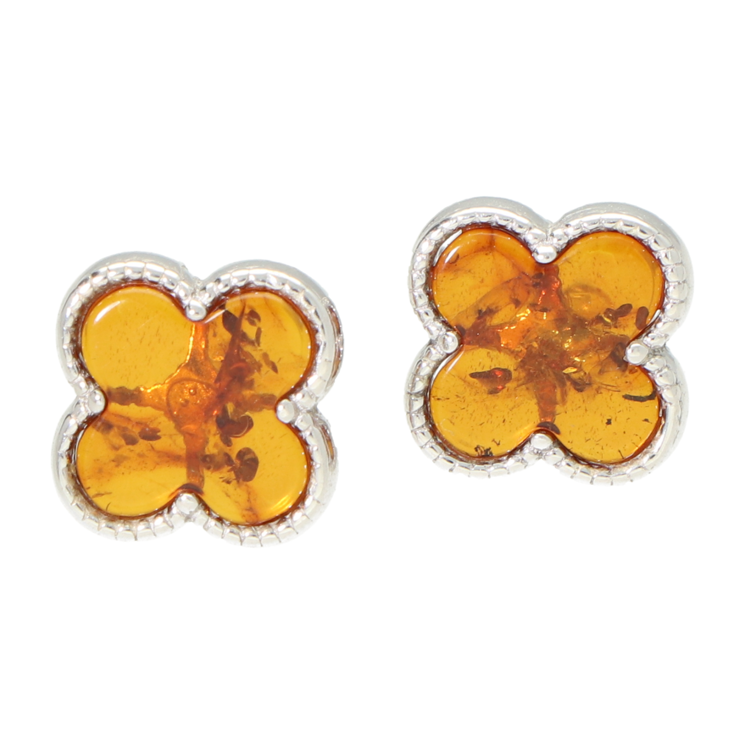 Amber Klavertje vier Oorbellen Zilver Gerhodineerd