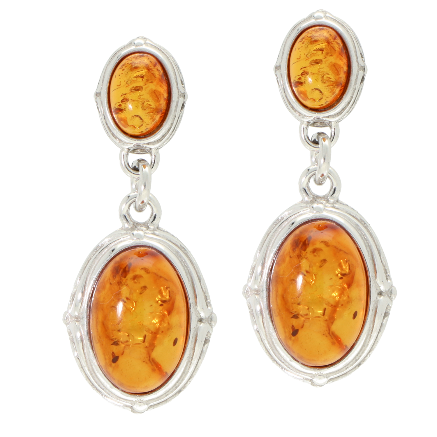 Stijlvolle 925 Zilveren Oorknoppen met Amber (Barnsteen) Oorhangers Ovaal
