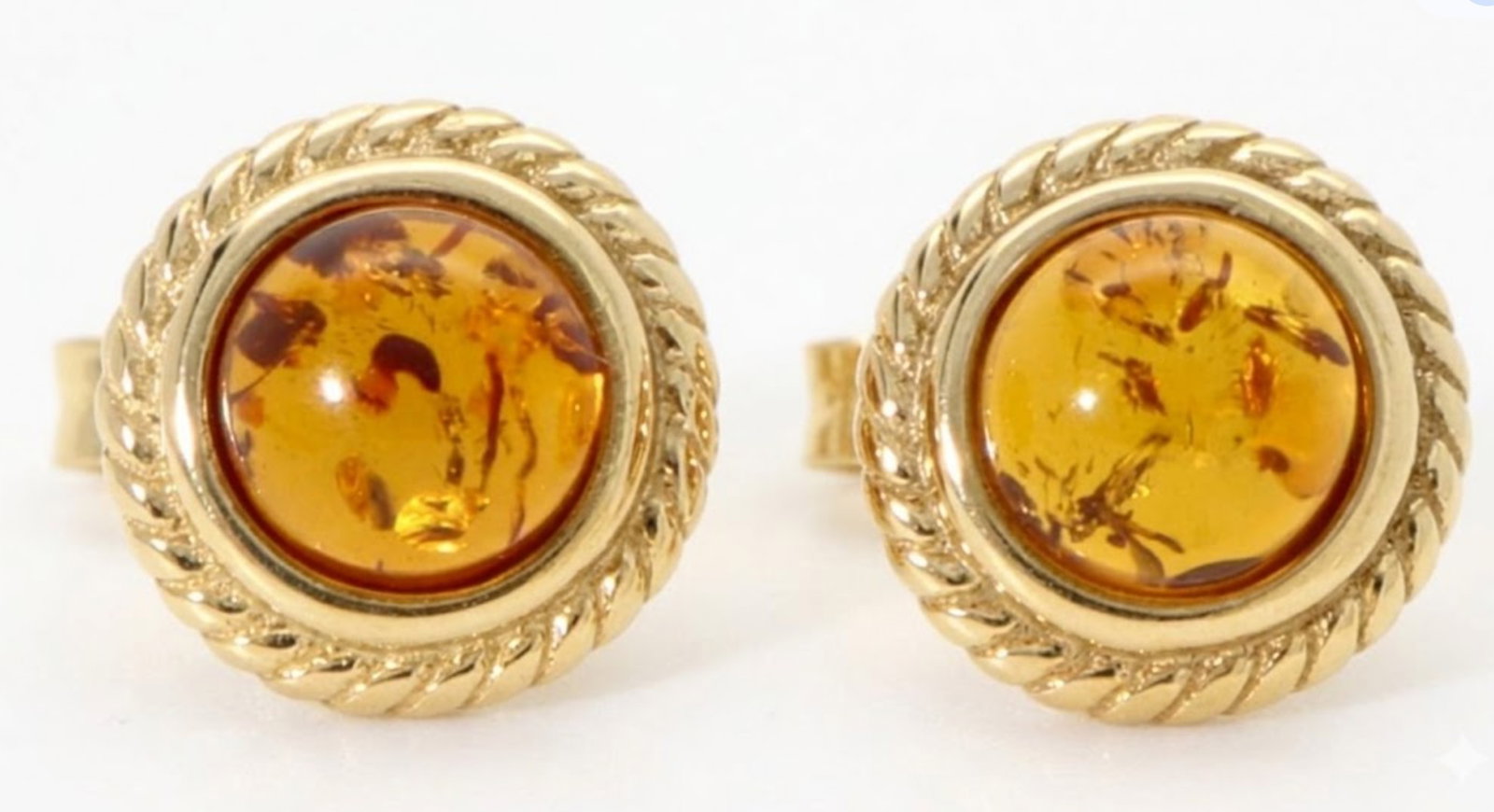 Amber Oorbellen Zilver verguuld - Barnsteen Rond