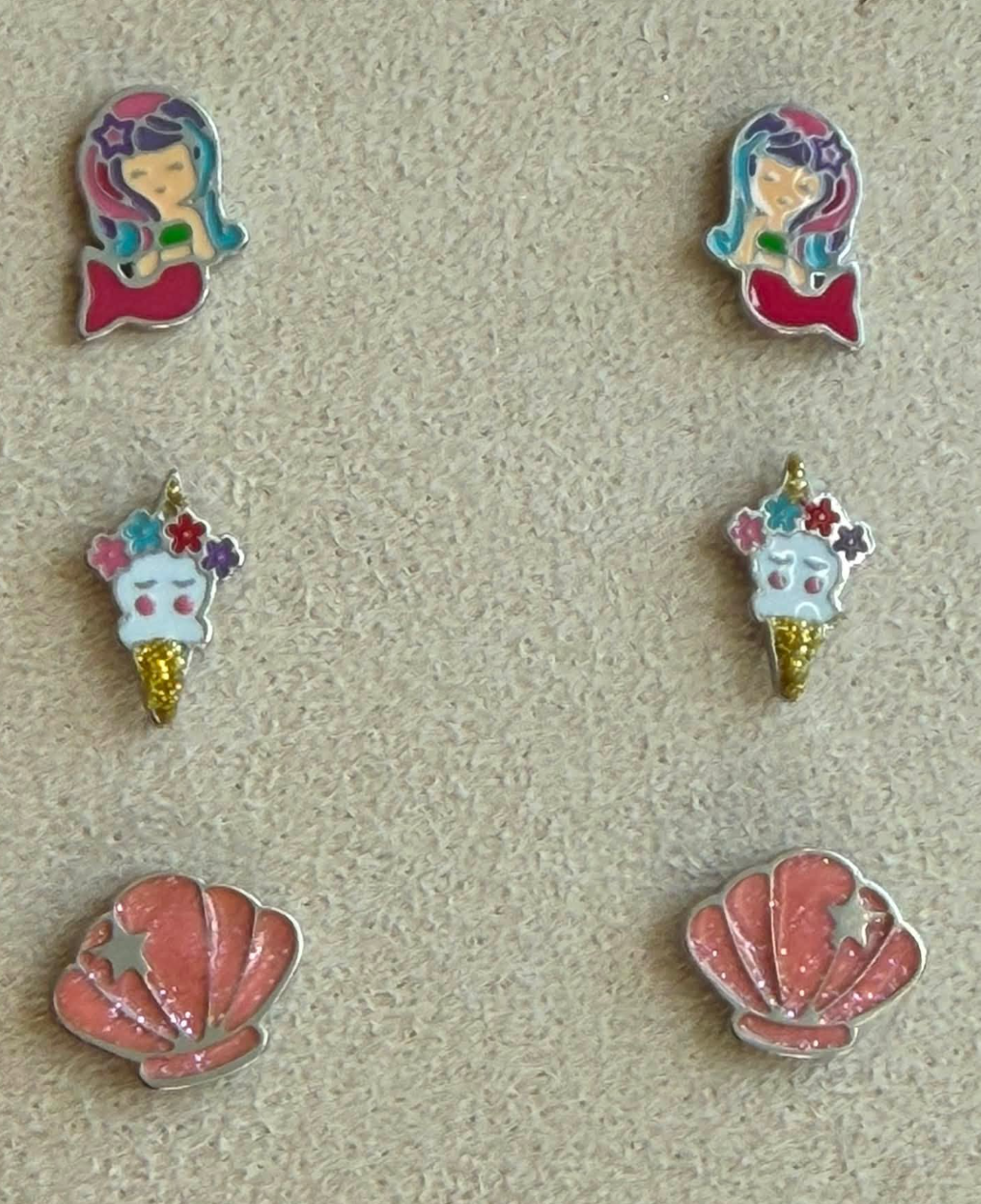 Kinderoorbellen Set - 3 Paar - 316L Chirurgisch Staal - Zeemeermin Schelp Zilverkleurig